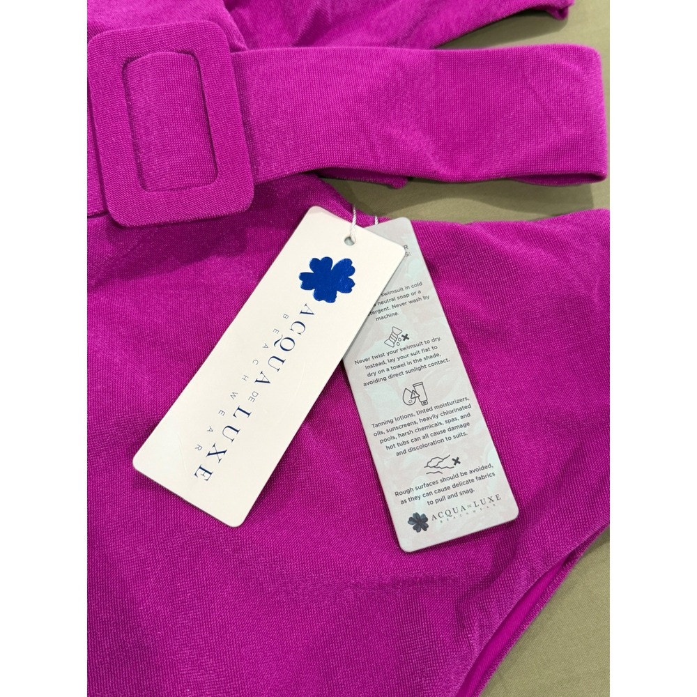 Acqua De Luxe One Piece Swimsuit Cutout Large Magenta Pink Belted Shimmer Adjust - Picture 3 of 7